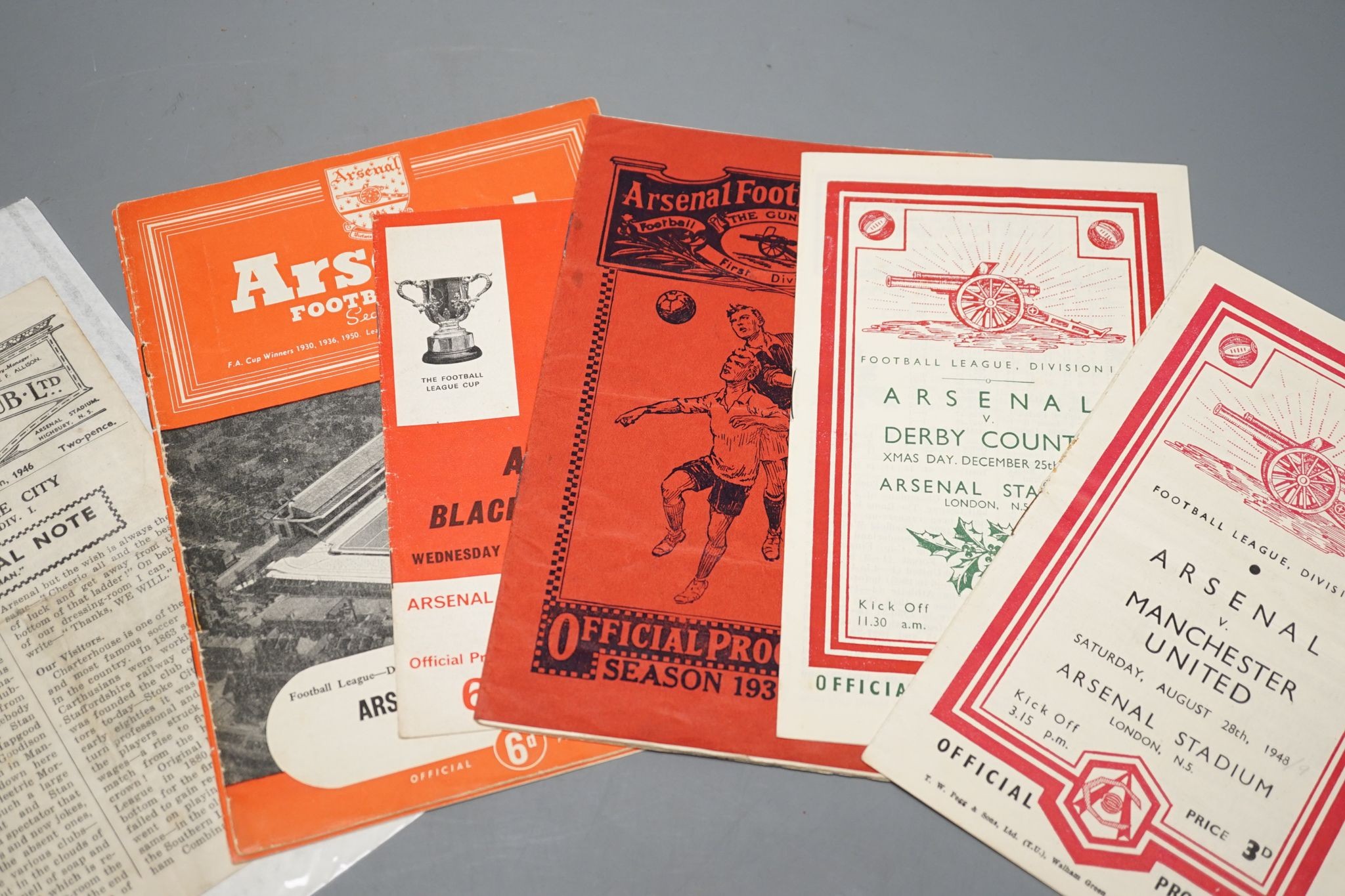 Ten Arsenal Football Club programmes from 1934, together with an album of Nation and Invitation Speedway programmes for events 1940's-1960's